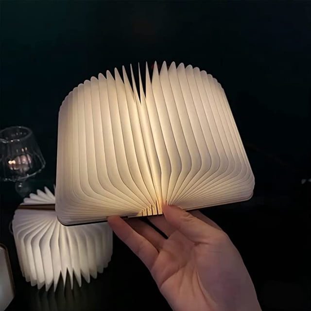 Lámparas de libro de madera LED, lámparas decorativas, lámpara de noche LED de papel de madera blanca cálida plegable pequeña con cable USB, luces de luz nocturna, lámpara de lectura plegable, el reg JAMW Sencillez