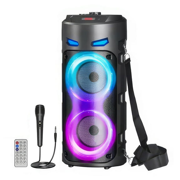 PEPWELL Portable Bluetooth Speaker, Wireless Boombox with Deep Heavy Bass Subwoofer, RGB LED Lights, TWS Pairing, Loud Stereo Sound, DJ Party/Karaoke Machine with Mic for Outdoor/Home/Camping