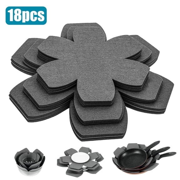 EEEkit Pot Pan Protectors, 18pcs Cookware Separator Pads, 3 Sizes Felt Pot Protectors for Stacking and Scratch Protection, Gray