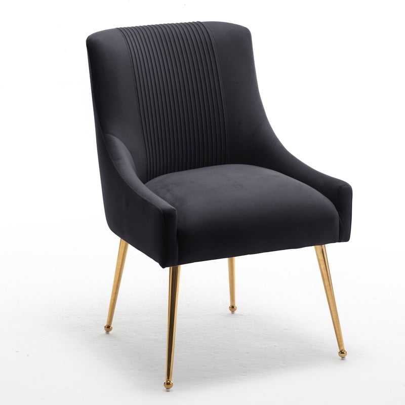 SEYNAR Modern Velvet Dining Chairs Set of 6, Upholstered Barrel Pleated Side Accent Chair for Bedroom,Living Room（Black）