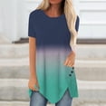 thumbnail image 2 of Plus Size Tops for Women Short Sleeve Crewneck Gradient Printed Summer T Shirts Button Irregular Long Oversized Blouses, 2 of 5
