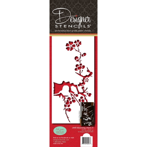 Designer Stencils C445 Blooming Cherry Tree Tier 5 Cake Stencil, Beige/semi-transparent