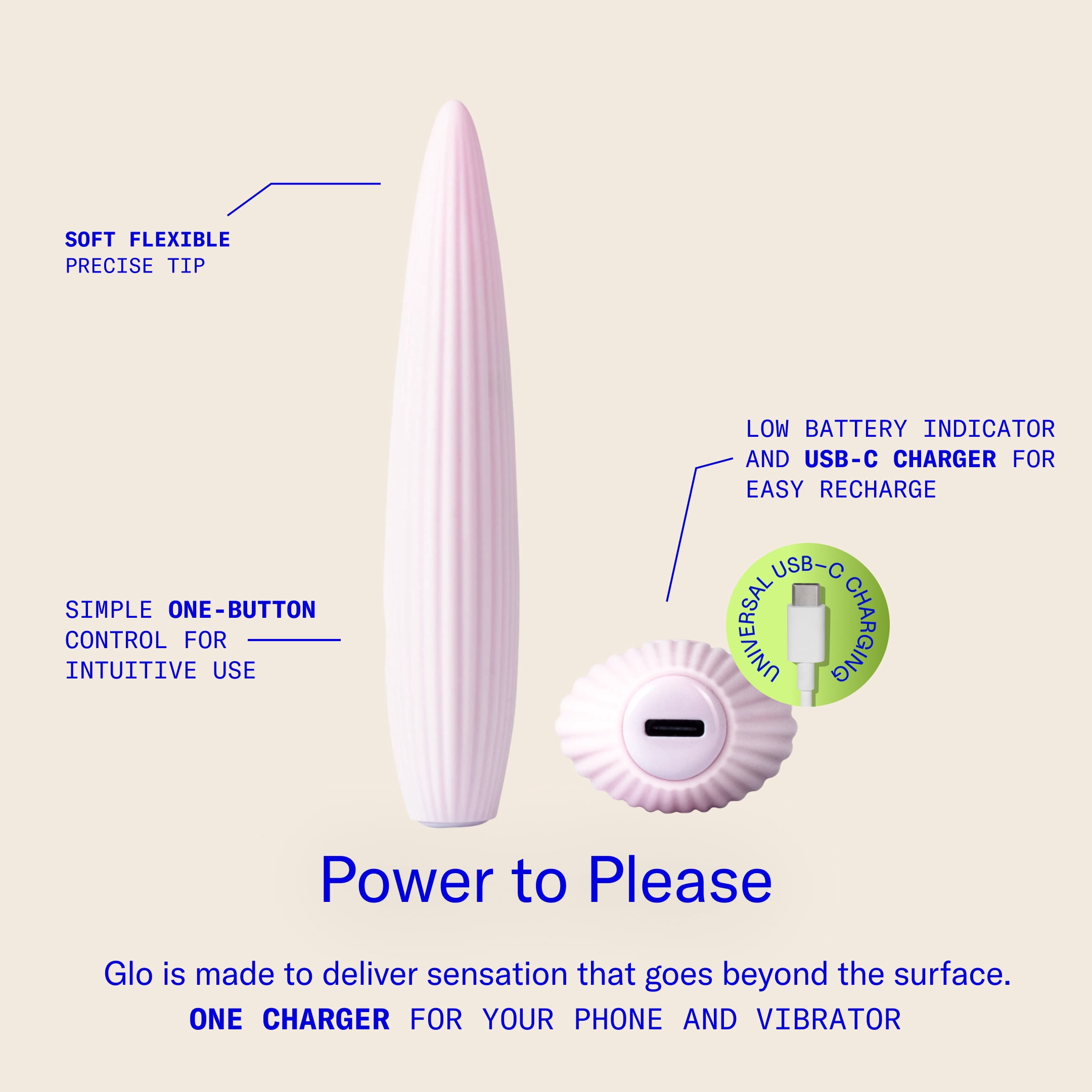 Dame Glo Beginner-Friendly Waterproof USB-C Rechargeable Vibrator with Flexible Tip