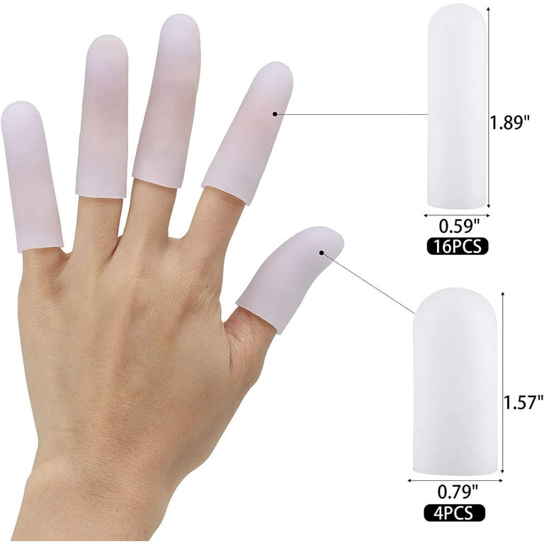 Ezakka Finger Cots, 20 Pcs Gel Finger Protectors Finger Sleeves Finger Gloves Covers Fingertip Bandages for Finger Cracking, Dermatitis, Psoriasis