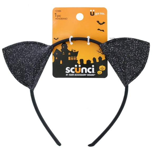 Scunci Halloween Glitter Cat Ears Headband, 1-Piece