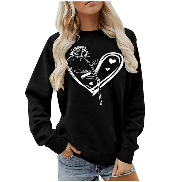 RKSTN Valentine's Day Sweatshirts for Women Oversized Crewneck Valentines Heart Graphic Print Sweatshirt Womens Casual Plus Size Round Neck Loose Comfy Sweatshirt Fall Spring Clothes Valentine Gift