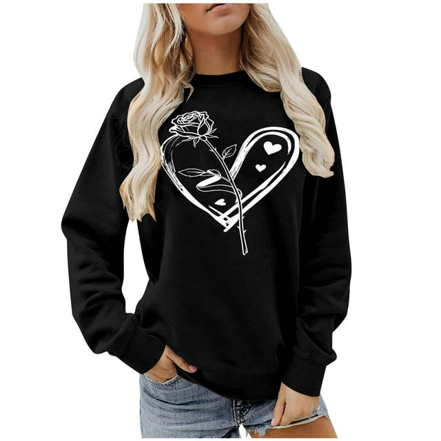 RKSTN Valentine's Day Sweatshirts for Women Oversized Crewneck Valentines Heart Graphic Print Sweatshirt Womens Casual Plus Size Round Neck Loose Comfy Sweatshirt Fall Spring Clothes Valentine Gift