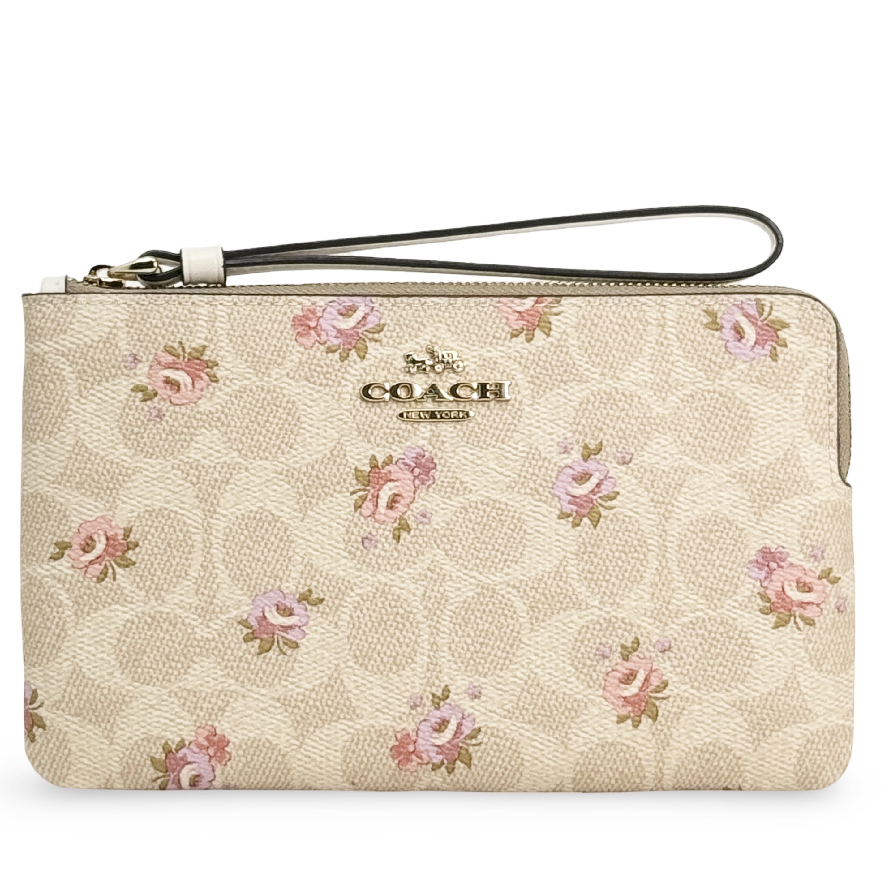 Coach Pebbled Leather Double Corner Zip Wristlet F87590 Carnation