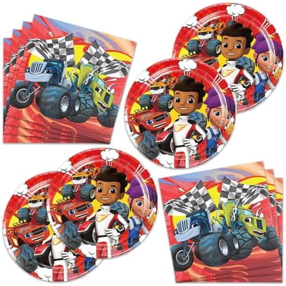 40Pack Blaze and the monster Birthday Party Supplies include 20 plates, 20 napkins for the Party Decoration (Cat New)