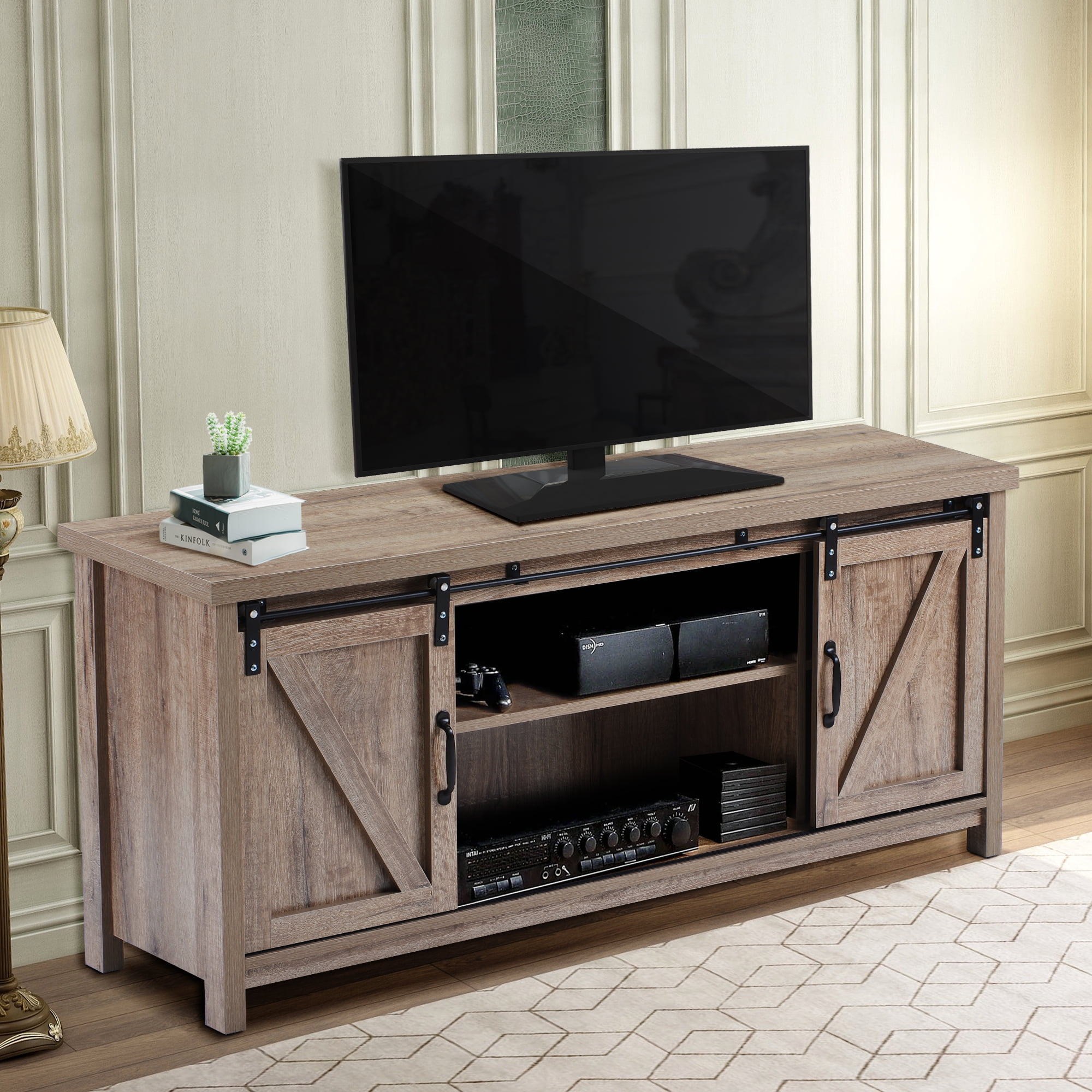 Modern Farmhouse TV Stand for TVs up to 60", TV Cabinet for Living Room