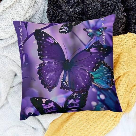 Creowell Farmhouse Decor Butterflies Purple Hope Pillow Covers Set for Home Sofa Couch 18x18in