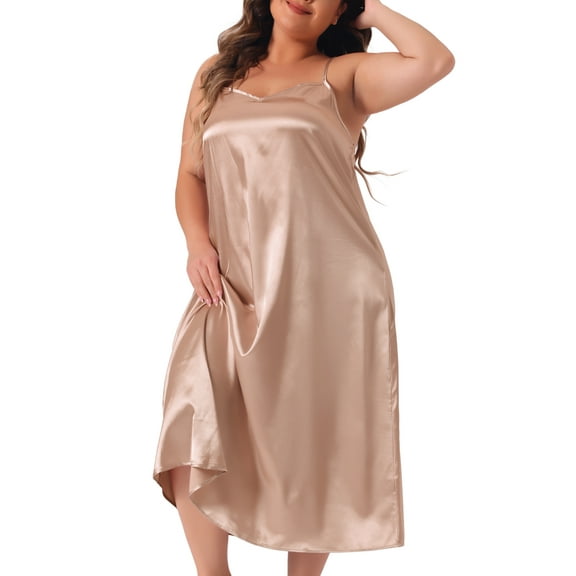 DARING DIVA Women's Plus Size V Neck Satin Sleeveless Nightgowns 1X Champagne