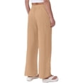 thumbnail image 2 of TaTaai Women's Solid Color Breathable Cotton Linen Straight Long Pants Drawstring Waist Knee Pleat Design with Pockets Fashion Casual Beach Trousers for Spring Summer Daily Outings Gift, 2 of 9