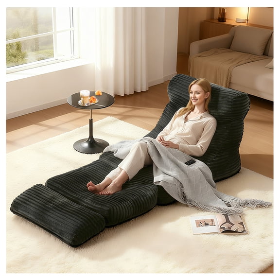 Venuezy 4 in 1 Folding Bean Bag Chair for Adults, Thick Corduroy Bean Bag Sofa Bed, Convertible Sleeper Chair Mattress with Pillow, Soft Fluffy Floor Couch for Dorm Living Room Bedroom