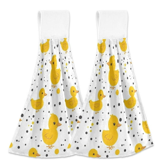 2 Pcs Kitchen Hand Towels with Hanging Loops Absorbent Soft Fast Drying Decor Bath Towels Cute Duck with Polka Dot