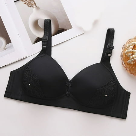 TrendVibe365 Wire Free Bras with Support and Lift Womens Plus Size Floral No Wire Push up Bralette Padded Triangle Adjustable Strap Corset Top Full Coverage Crop Cami Top Comfortable Underwear Black
