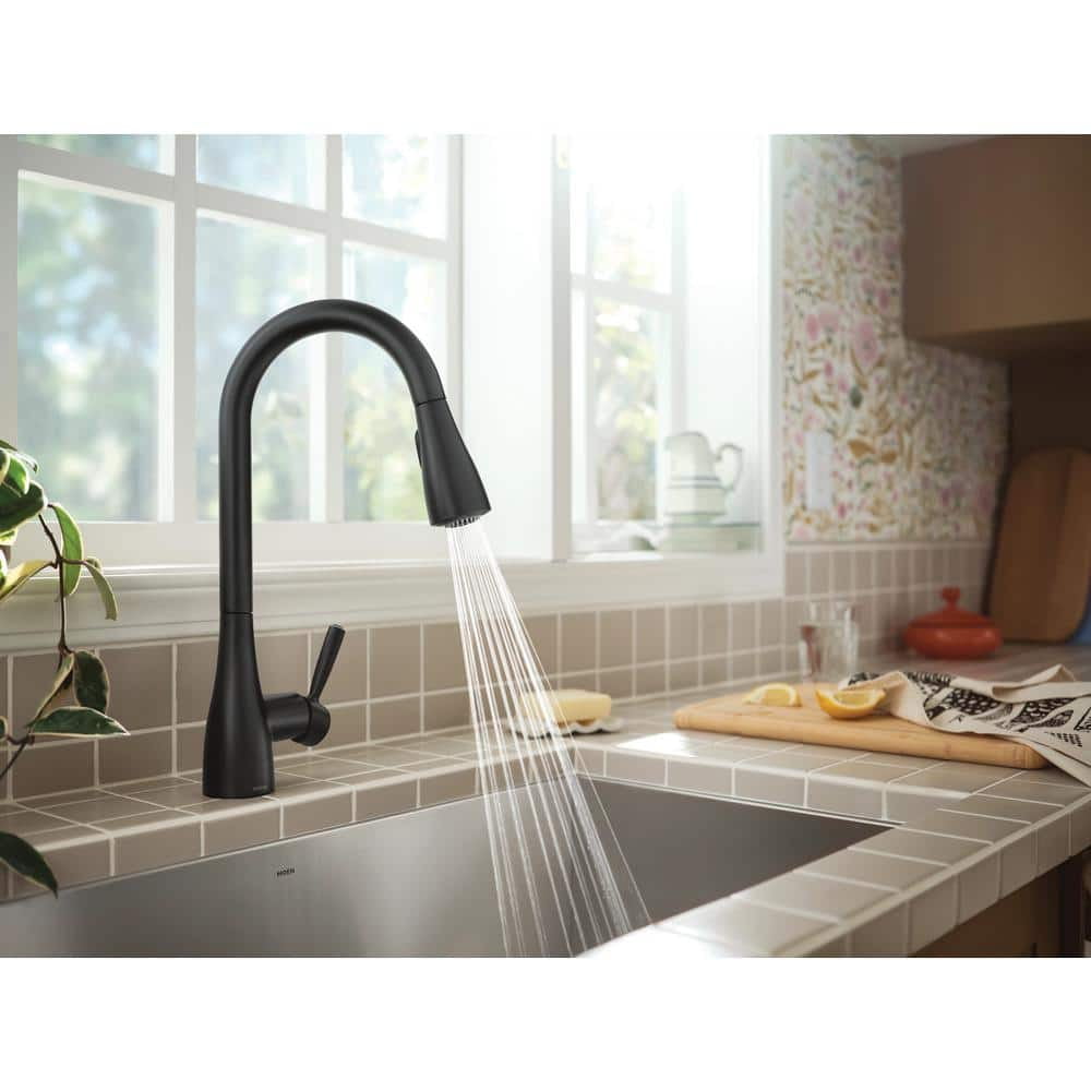 MOEN 87260BL Doherty Single Handle Pull-Down Sprayer Kitchen Faucet with Power Clean and Reflex in Matte Black