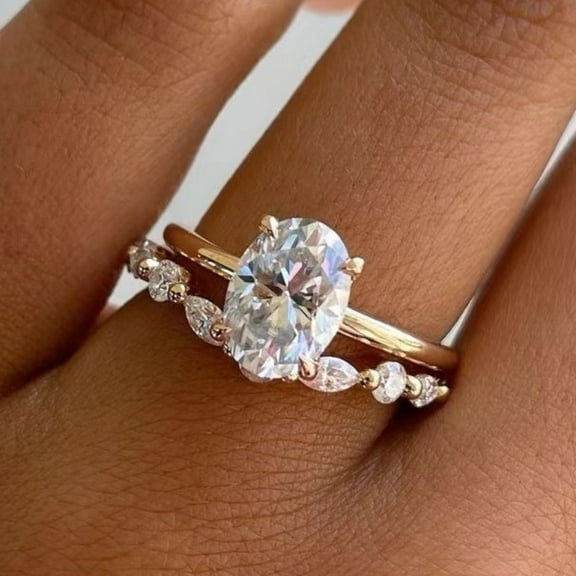 Gorgeous Charm Round Oval Gold Color White Stone Rings Set Fashion Metal Party Rings for Women Jewelry