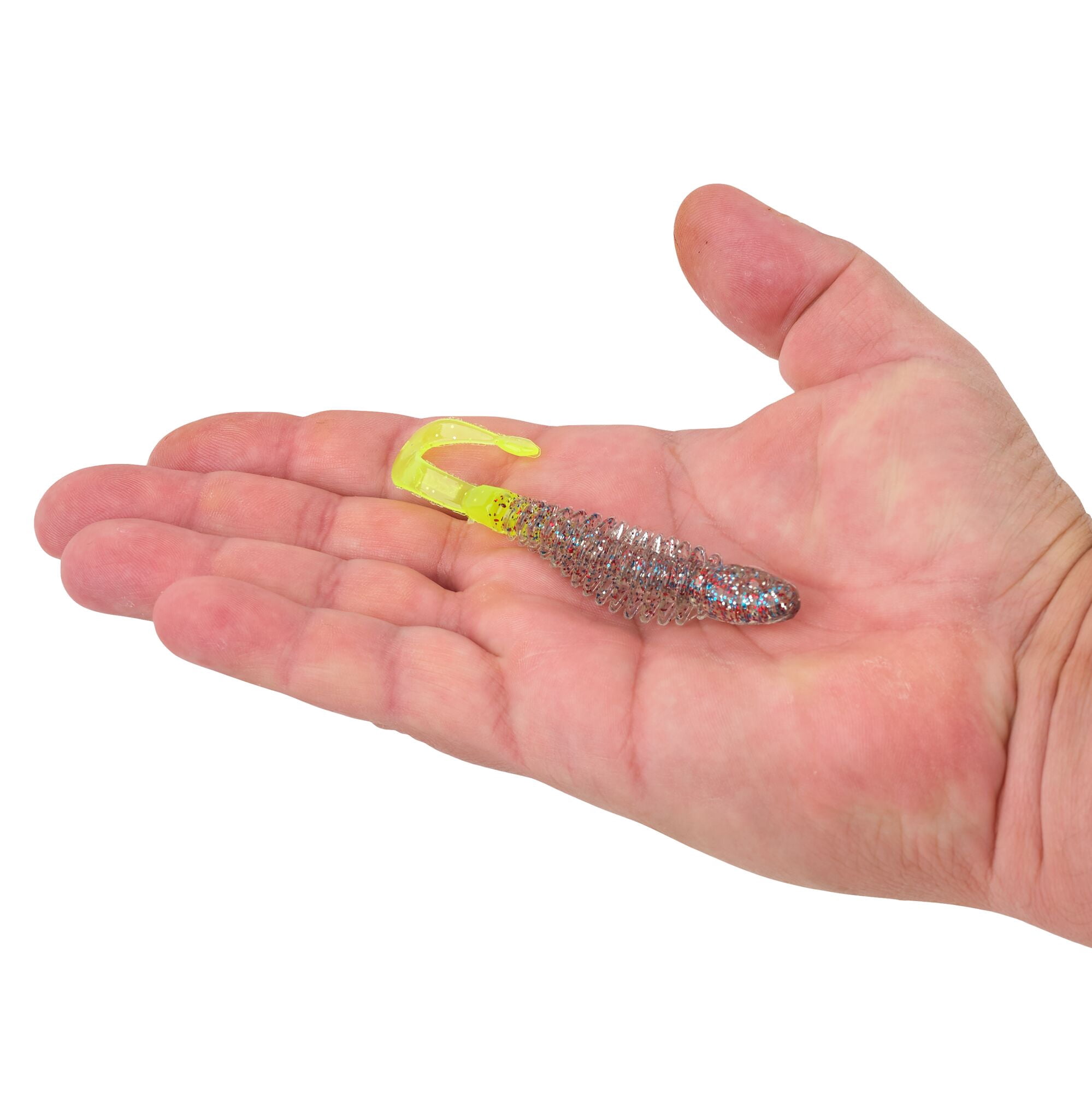 Berkley PowerBait® Curly Bones, 4 in, Swimbaits, Firecracker/Chartreuse (8-count)