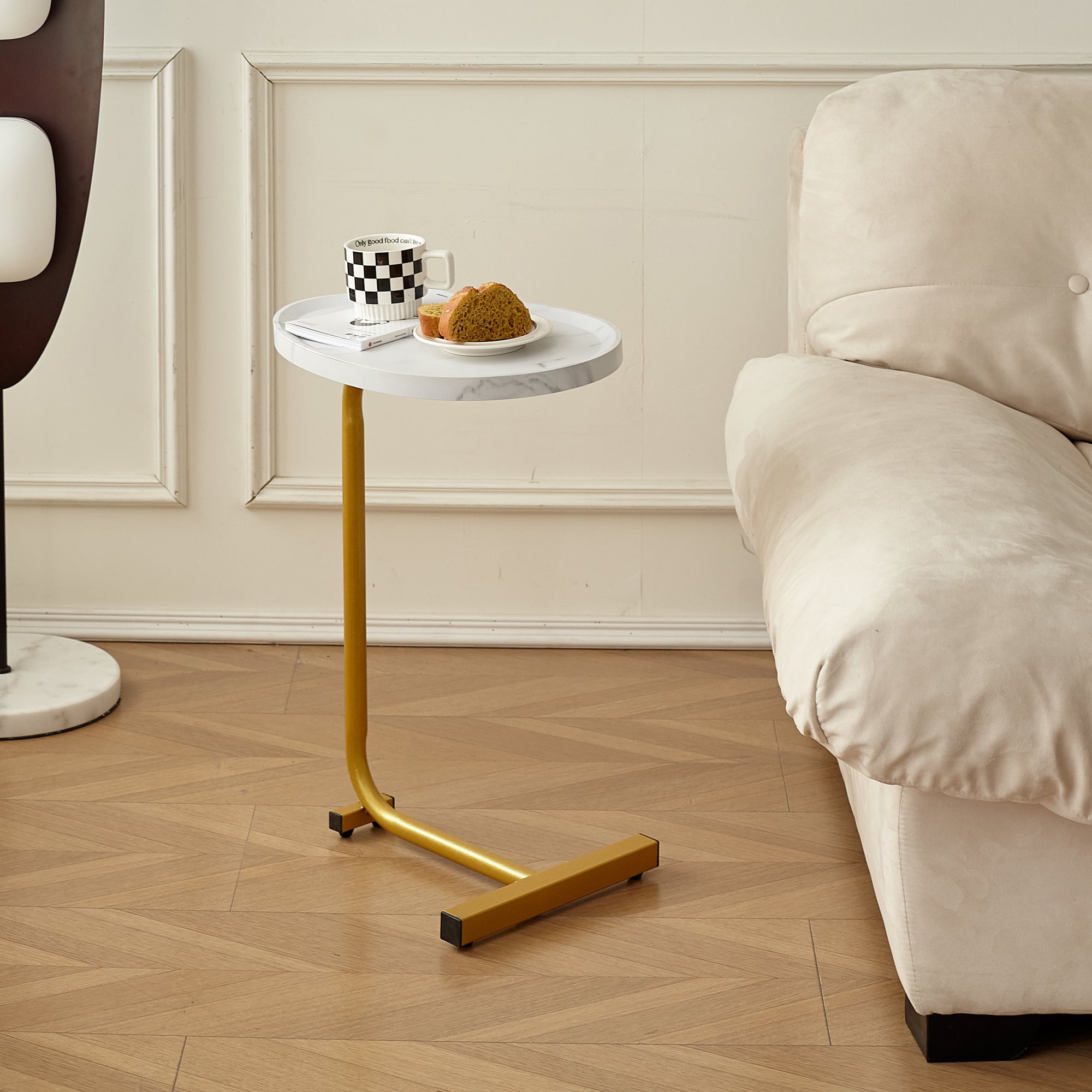 BaPiPro White C-Shaped Side Table, Compact Sofa Side End Table for Living Room, Bedroom, Small Space Versatile Accent Furniture