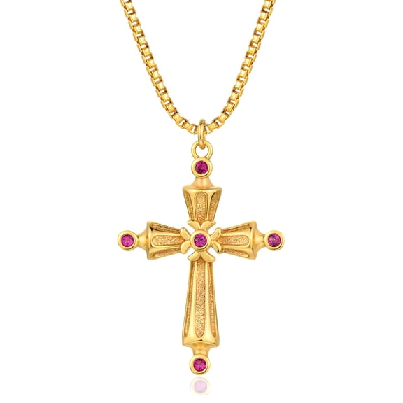 GDCOIN Cross Necklace for Women 14K Gold Plated Ruby Cross Pendant Necklaces Simple Vintage Jewelry Gifts for Women