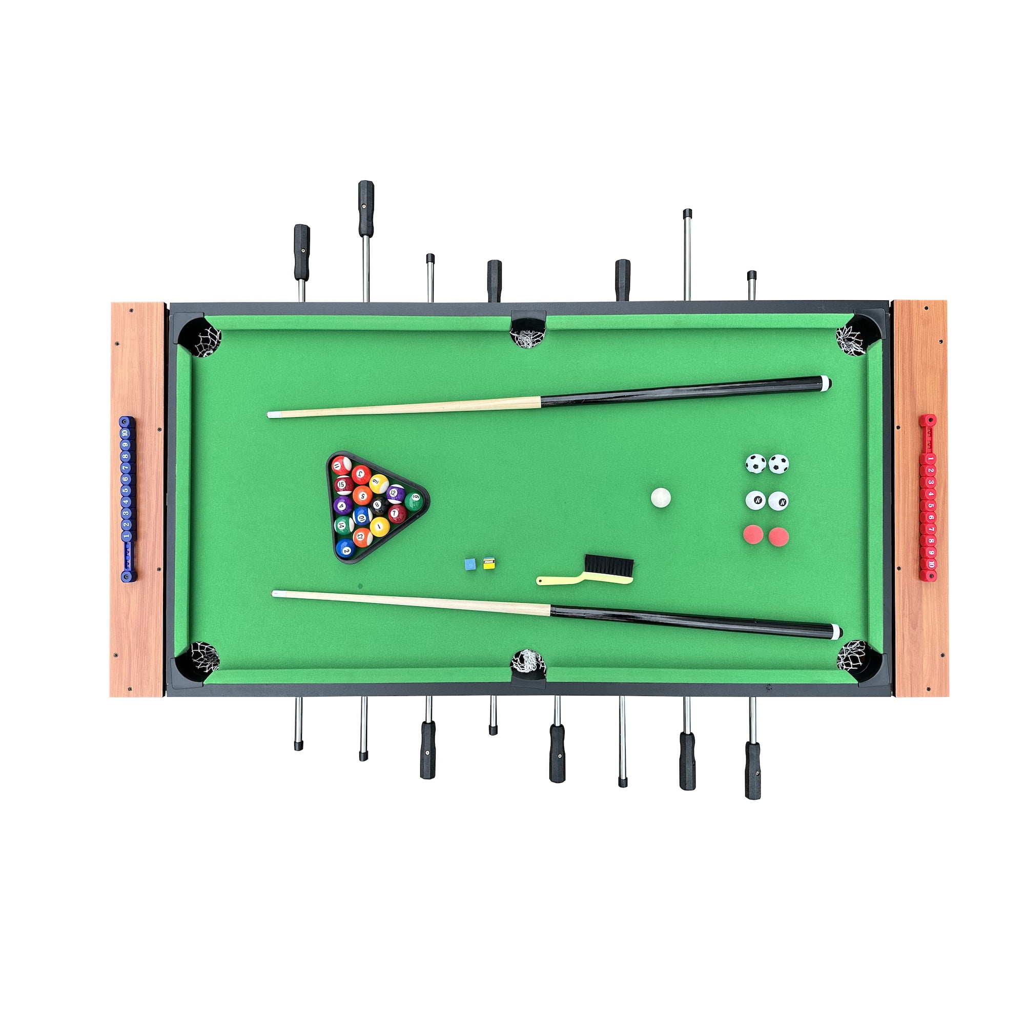 KICK Dyad 55″ 2-in-1 Multi Game Table (Brown) - Combo Game Table Set - Billiards/Pool and Foosball for Home, Game Room, Friends and Family!