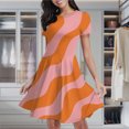 thumbnail image 2 of Abstract Wavy Pink Orange Lines Women's Classic Swing Skater Dress Casual Work Party Cocktail Dresses, 2 of 6