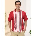 thumbnail image 2 of Lars Amadeus Camisa de manga corta con botones y estampado de bloques de colores irregulares para hombre rojo blanco S Unique Bargains Camisa, 2 of 6