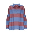 thumbnail image 7 of Womens Long Sleeve Striped Shirts Oversized Striped Polo Shirt Henley Button V Neck Tunic Casual Loose Tops, 7 of 7