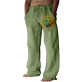 thumbnail image 1 of Pantalones casuales de lino para hombre, estampado de mariposas y pájaros, talla grande, sueltos, ligeros, elásticos, con cordón, para exteriores, playa, yoga 017-verde G 017-verde G Xishao ropa, 1 of 2