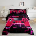 thumbnail image 2 of Red Gaming Kids Queen Comforter Set - Gamer Comforter Boys Queen Size Bedding Set, Neon Lights Abstract Geometry Design Gamer Room Decor, 2 of 5
