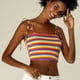 thumbnail image 4 of Top sin mangas de verano sin mangas con tirantes finos y tirantes finos con lazo a rayas arcoíris para mujer Multicolor Morado M, 4 of 6