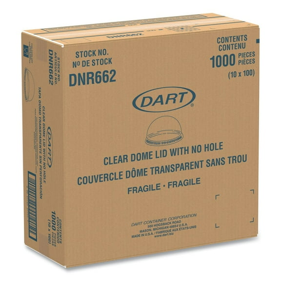 Plastic Dome Lid No-Hole, Fits 9-22 oz. Cups, Clear, 100/Sleeve, 10 Sleeves/Carton