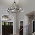 thumbnail image 4 of 59" Large 36-Light Wagon Wheel Chandelier, Modern Black Round Light Fixture with Smoky Grey Glass Shades for Dining Room High Ceilings Foyer Living Room, 4 of 8