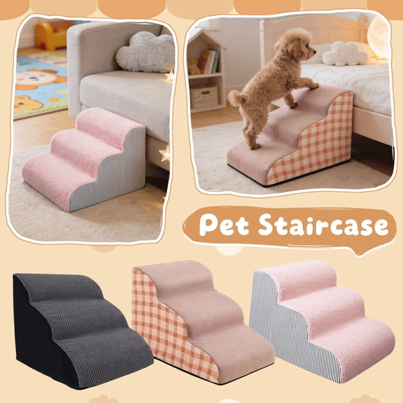 Pet Stairs Foam Dog Stairs 3 Step Pet Steps with Removable Washable Cover Non Slip Pet Stair for Small Dogs Cats Bed Sofa Access