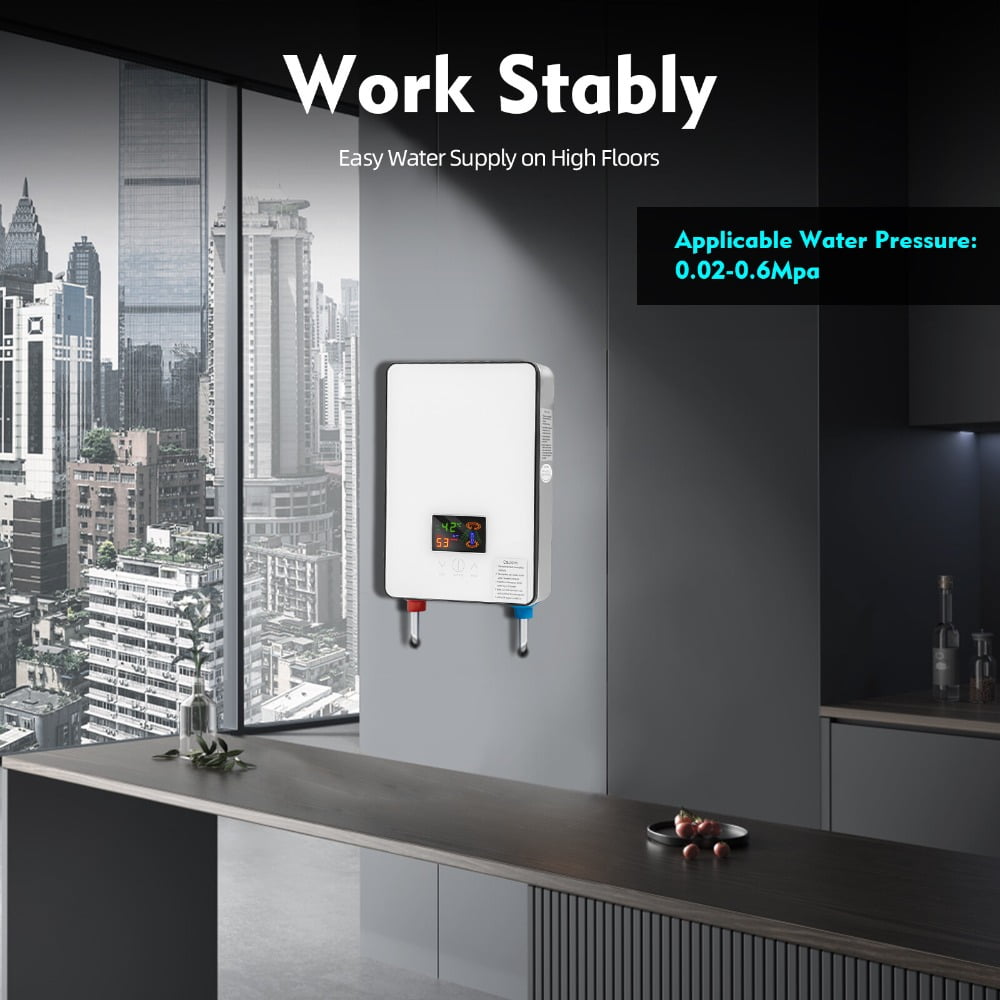 Electric Tankless Water Heater 110V 4500W, Instant Hot Water on Demand with LED Display, 86–131°F Adjustable, IPX4 Waterproof, Compact Wall-Mounted Heater for Shower & Kitchen