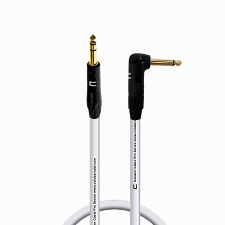 1/4" TRS Male to Right Angle 1/4" TS - 1.5 Feet - White - Pro 3-Pin Microphone Connector for Powered Speakers, Audio Interface or Mixer for Live Performance & Recording
