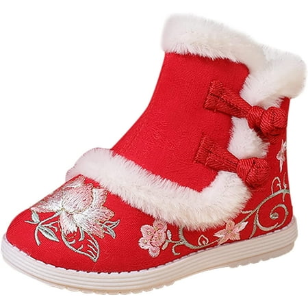 

QWZNDZGR Baby Cozy Fleece Snow Booties Warm Lined Stay On Ankle Boots Kids Low Heel Dress Booties House Slipper Crib Shoes