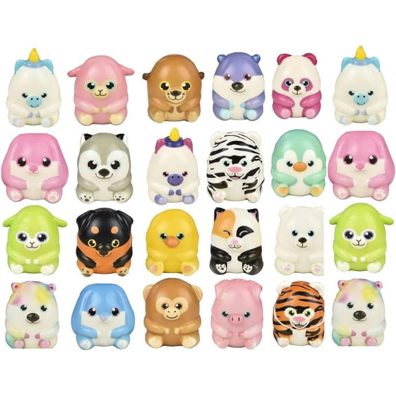 Set of 24 (2 Dozen) Cute Chunky Micro Slow Rise Squishy Toys - Mini Animal Fidgets - Memory Foam Party Favors, Prizes, OT (RANDOM SELECTION)