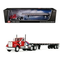 White Western Star 4900 Day Cab with 48’ Utility Flatbed Trailer Viper Red 1/64 Diecast Model by DCP/First Gear