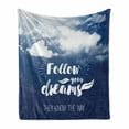 thumbnail image 1 of Dream Soft Flannel Fleece Blanket, Inspiration Text Follow Your Dreams on the Sky Background with Fluffy Clouds, Cozy Plush for Indoor and Outdoor Use, 60" x 80", Navy Blue and White, by Ambesonne, 1 of 6