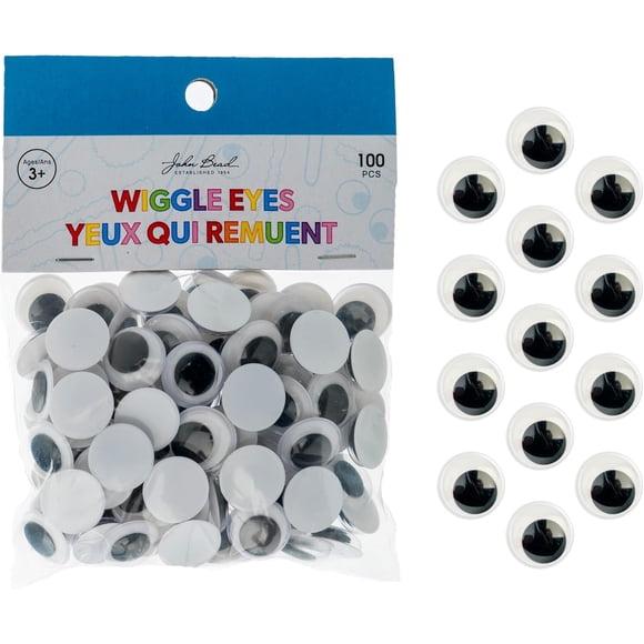 100pcs John Bead Wiggle Eyes 15mm Black and White Googly Eyes for DIY Project, Craft Decorations