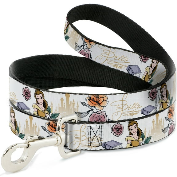 Disney Pet Leash, Dog Leash, Beauty and the Beast Belle Castle Pose with Script, 4 Feet Long 0.5 Inch Wide