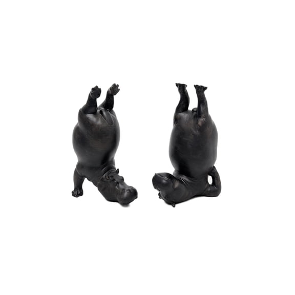 Yoga Hippo Bookends, Heavy Resin Animal Book Holders, Creative Yoga Hippo Statue, Three Colors (Black), 2 Pcs