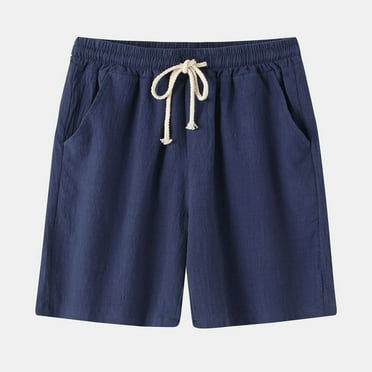 Summer Savings! MELDVDIB Mens Linen Shorts Solid Color Mid-waist Swim Trunks Bathing Shorts Summer Casual Thin Swimwear Beach Shorts, Navy 2XL