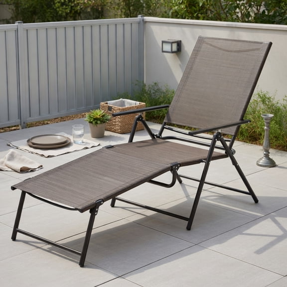 Demi Bonn Patio Folding Chaise Lounge Chairs Recliner with 6-Level Backrest for Outside Pool, Sunbathing and Reading on Stomach, Brown
