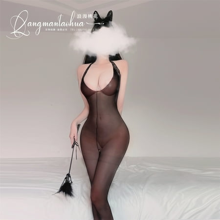 Generic Sexy Lingerie Black Silk Temptation Fishnet Clothes See-through One-Piece Stockings Sexy Open-End Free off Sexy Halter Mesh Bodysuit Fishnet Clothes