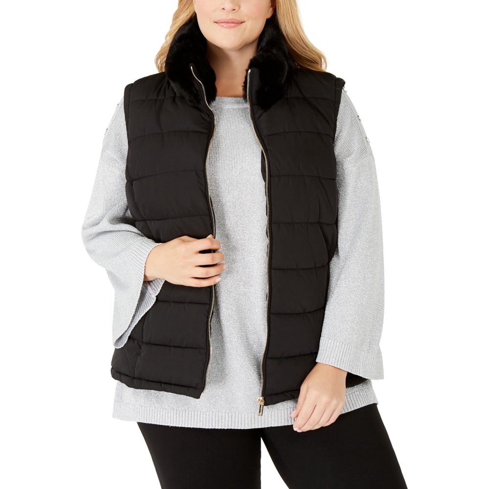 Calvin Klein Calvin Klein Womens Plus Faux Fur Puffer Outerwear Vest