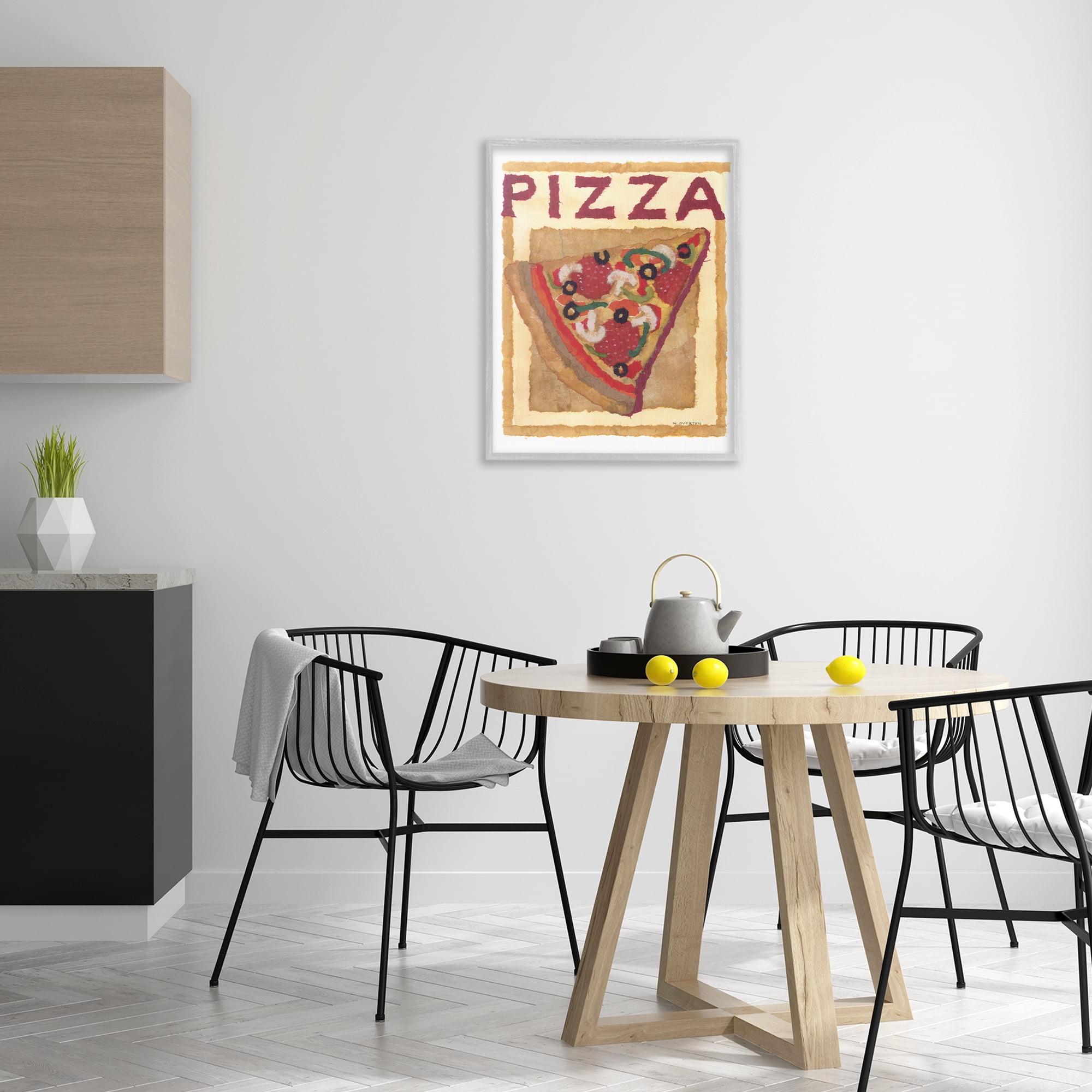 Stupell Industries Watercolor Style Pizza Food & Beverage Painting Gray Framed Art Print Wall Art, 24 x 30