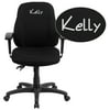 Flash Furniture Personalized Mid-Back Black Fabric Multifunction Ergonomic Swivel Task Chair with Adjustable Arms